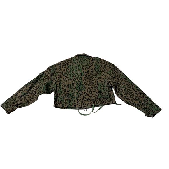 NWT Pam & Gela Leopard Print Cropped Utility Jacket Army Green Size S EdgyChic - Picture 7 of 12